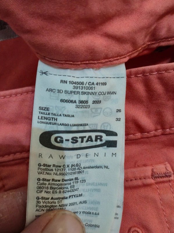 Women G - star Arc 3d Red Skinny W26 L32 (EU 36/S) Jeans