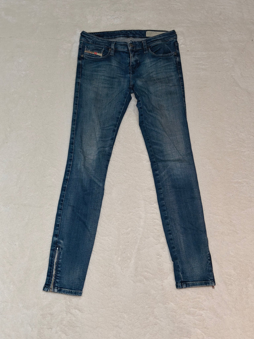 Women Diesel Skinzee Los Zip Blue Wash 0843H Super Slim Skinny W27 L32 EU 36 S Jeans