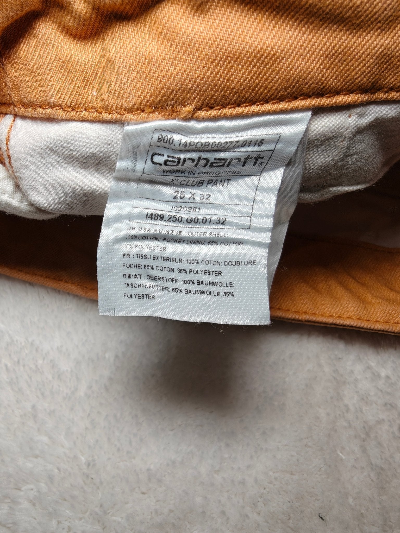 Women Carhartt X' Club Pant Camel Slim W26 L32 (EU 36/S) Jeans