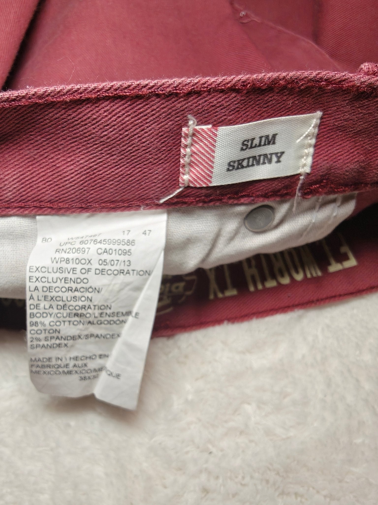 Men’s Dickies Jeans Burgundy Slim Skinny W38 L32