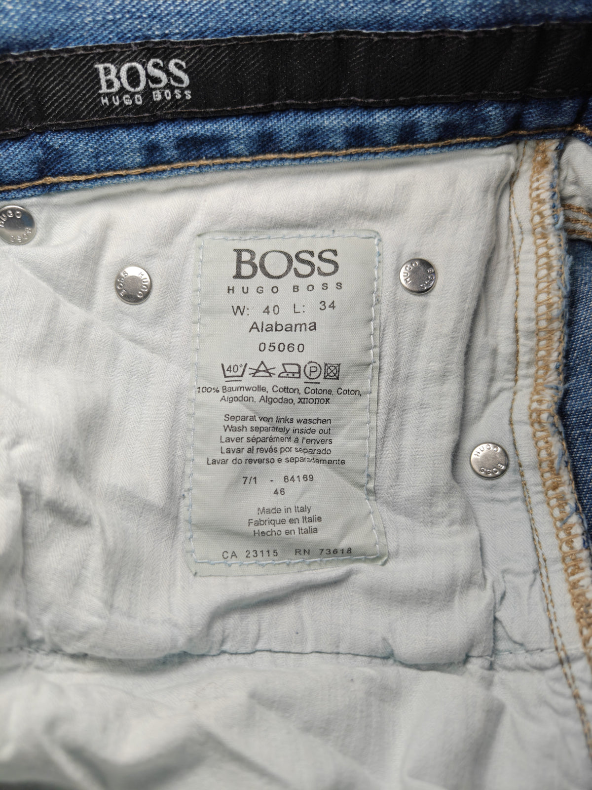 Men Hugo Boss Alabama Blue Straight W40 L34 Made in Italy Jeans