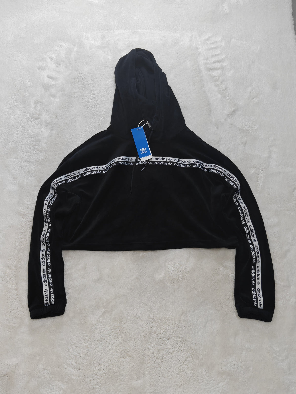Women Adidas Black Cropped Hoodie EU 36/S New With Tags