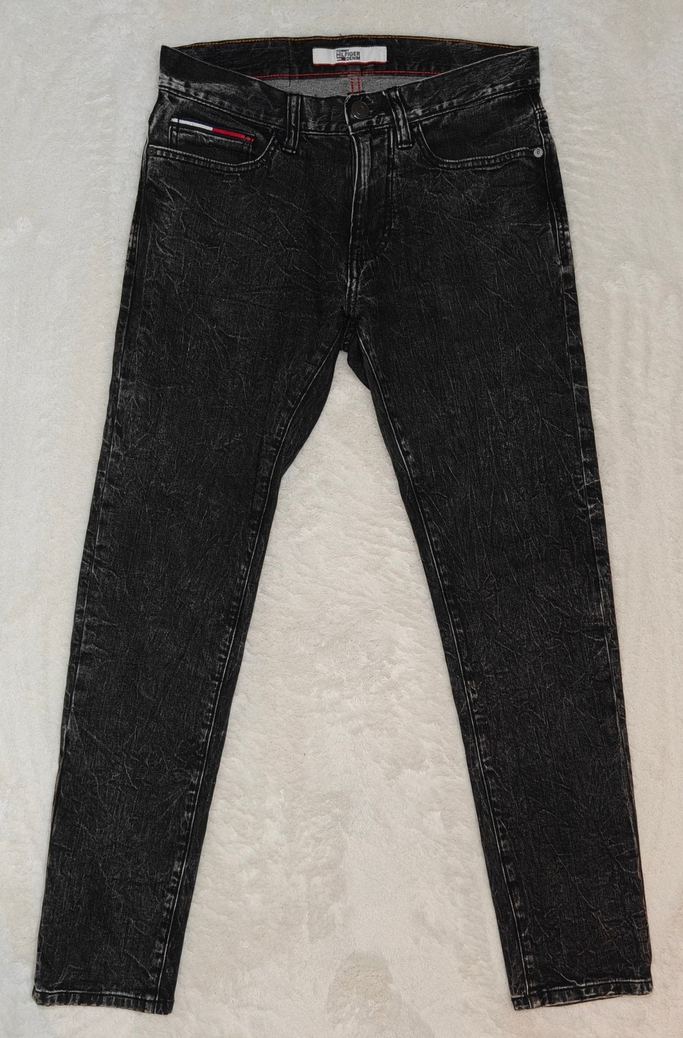 Men Tommy Hilfiger Étroite Black Faded Slim W29 L30 Jeans