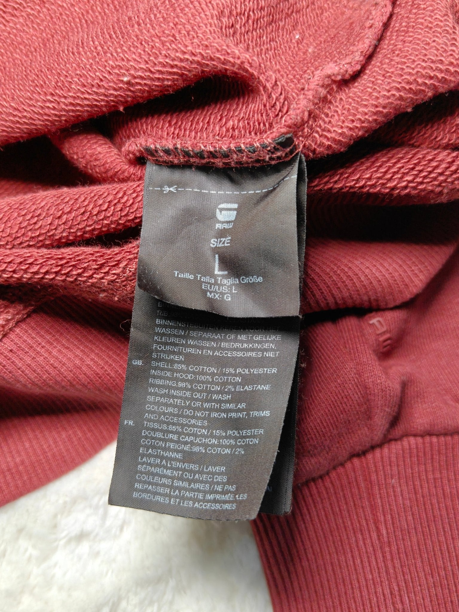 Men G - Star Bordeaux Hooded Sweatshirt with Front Print (L)