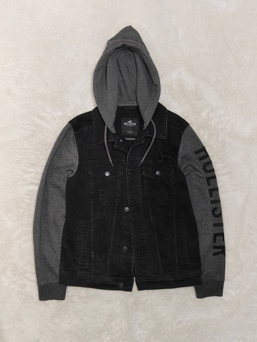 Men Hollister Epic Flex Black Denim Hoodie Jacket (S)