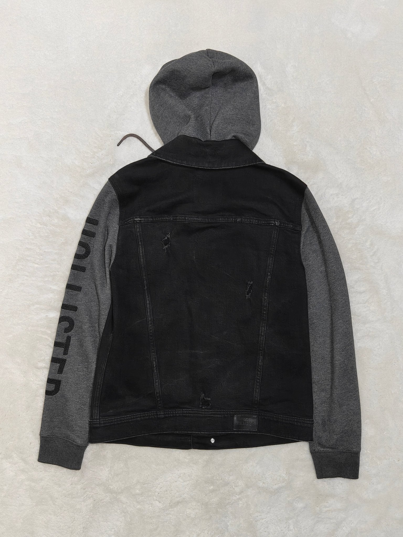 Men Hollister Epic Flex Black Denim Hoodie Jacket (S)