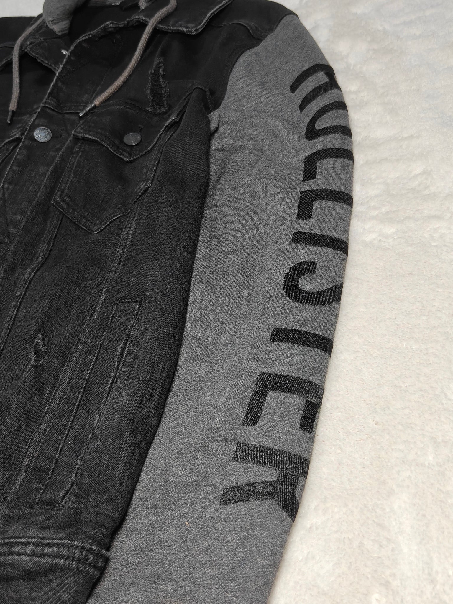 Men Hollister Epic Flex Black Denim Hoodie Jacket (S)
