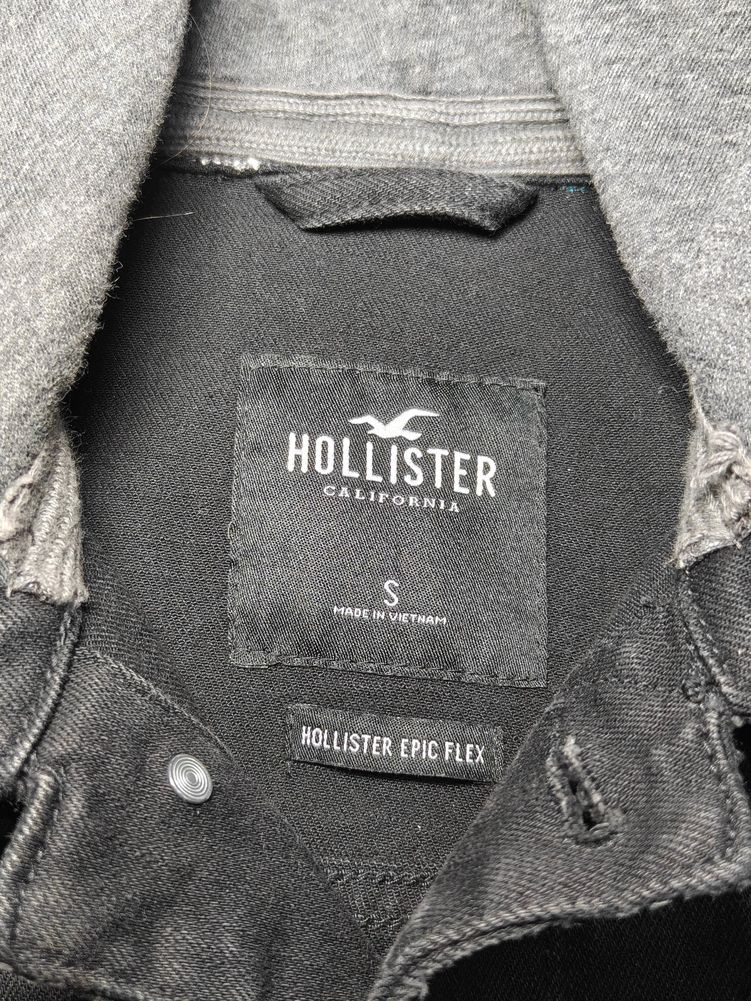 Men Hollister Epic Flex Black Denim Hoodie Jacket (S)