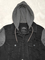 Men Hollister Epic Flex Black Denim Hoodie Jacket (S)