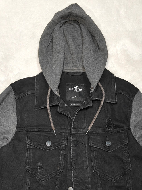 Men Hollister Epic Flex Black Denim Hoodie Jacket (S)
