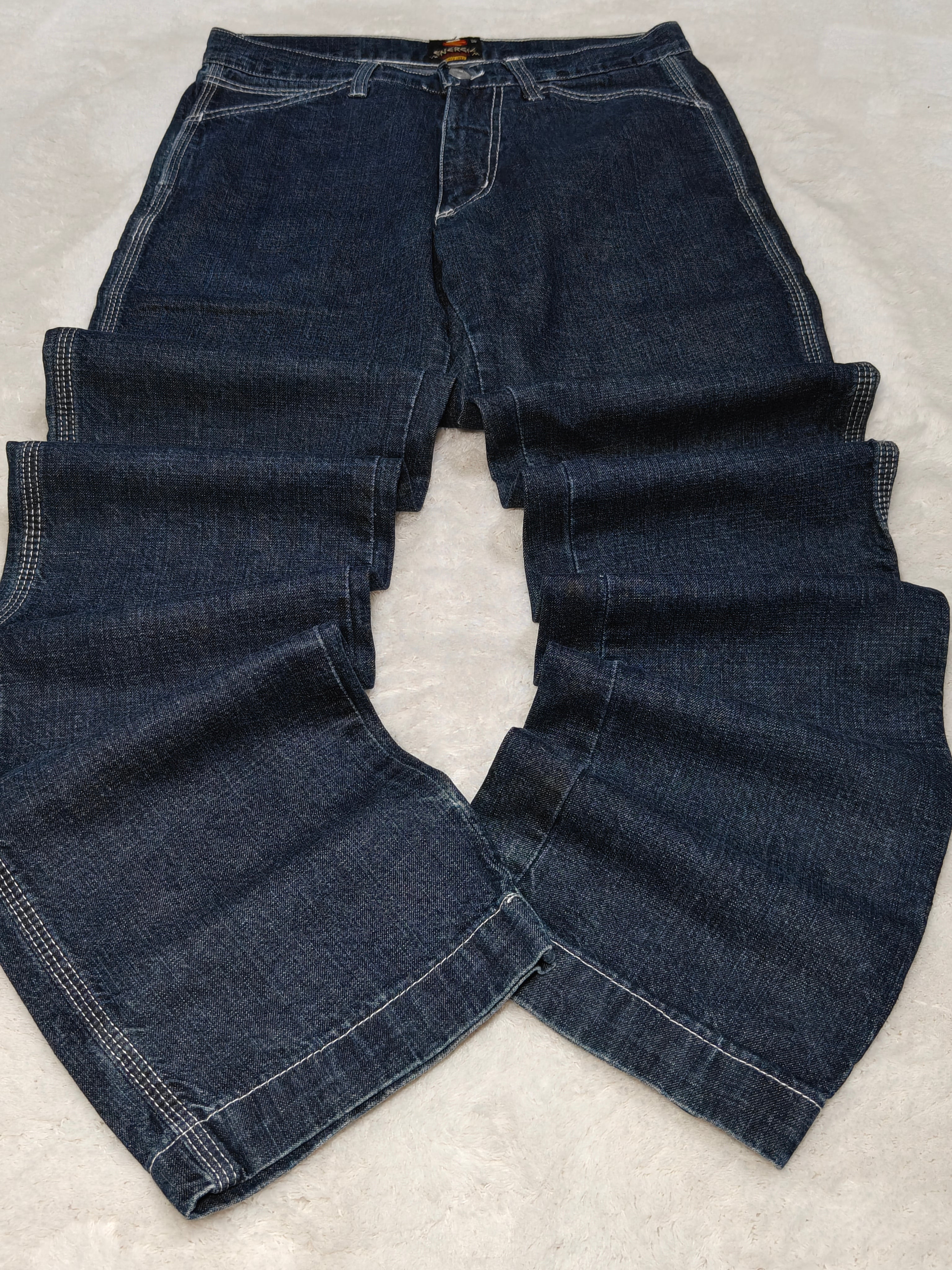 Men Vintage Energie Made in Italy Dark Blue Straight Mid Waist W29 L32 Jeans