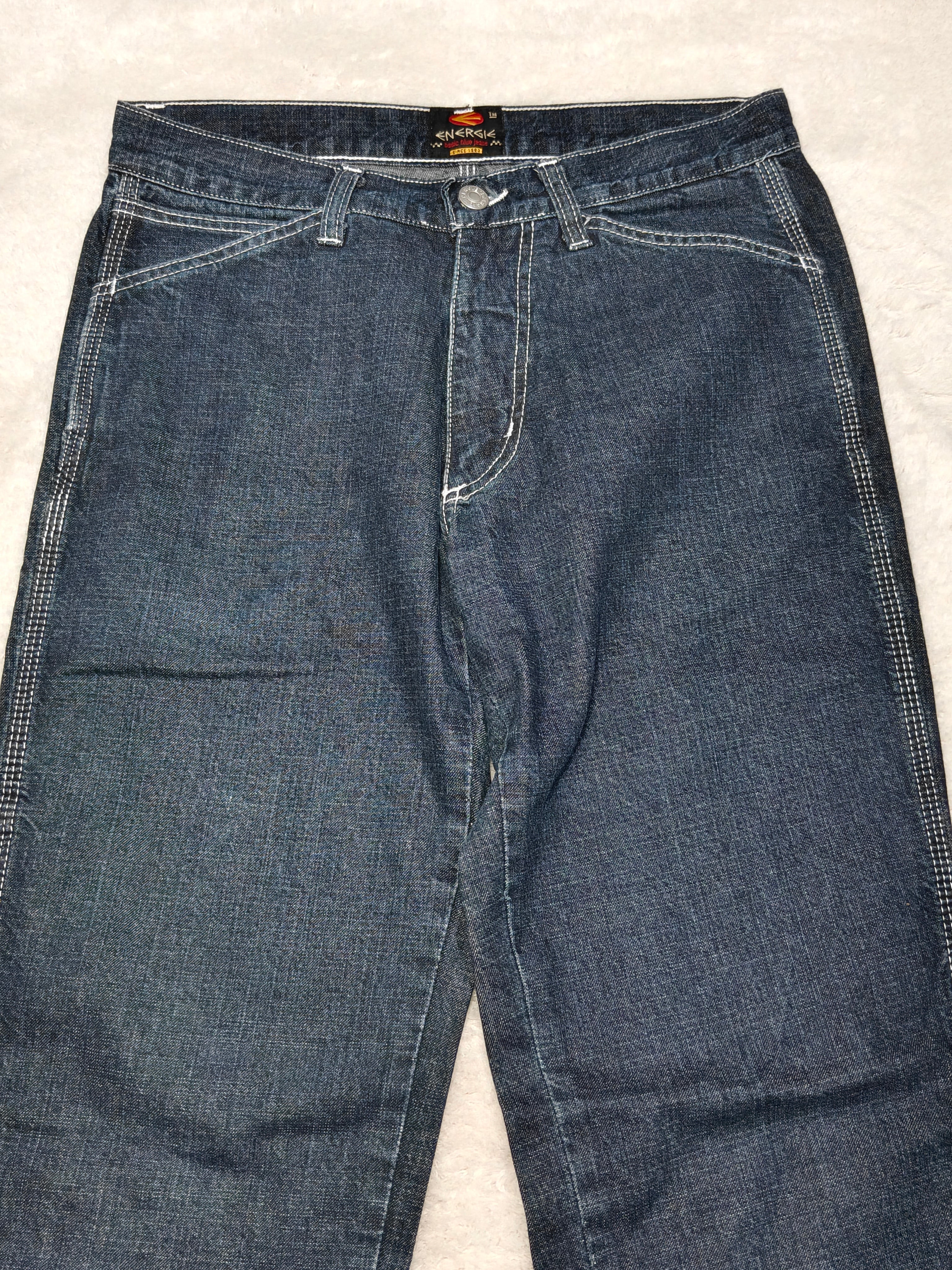 Men Vintage Energie Made in Italy Dark Blue Straight Mid Waist W29 L32 Jeans