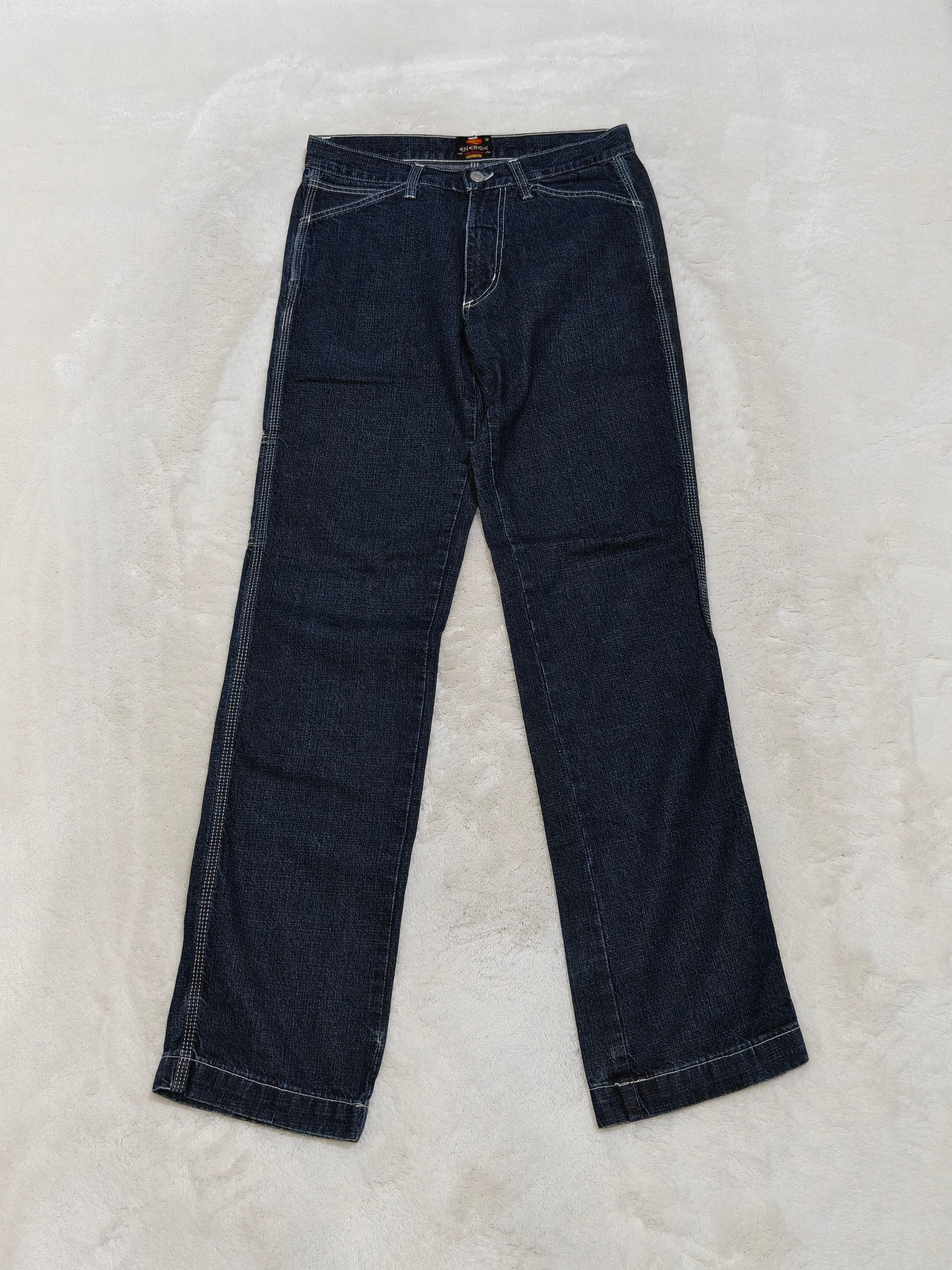 Men Vintage Energie Made in Italy Dark Blue Straight Mid Waist W29 L32 Jeans