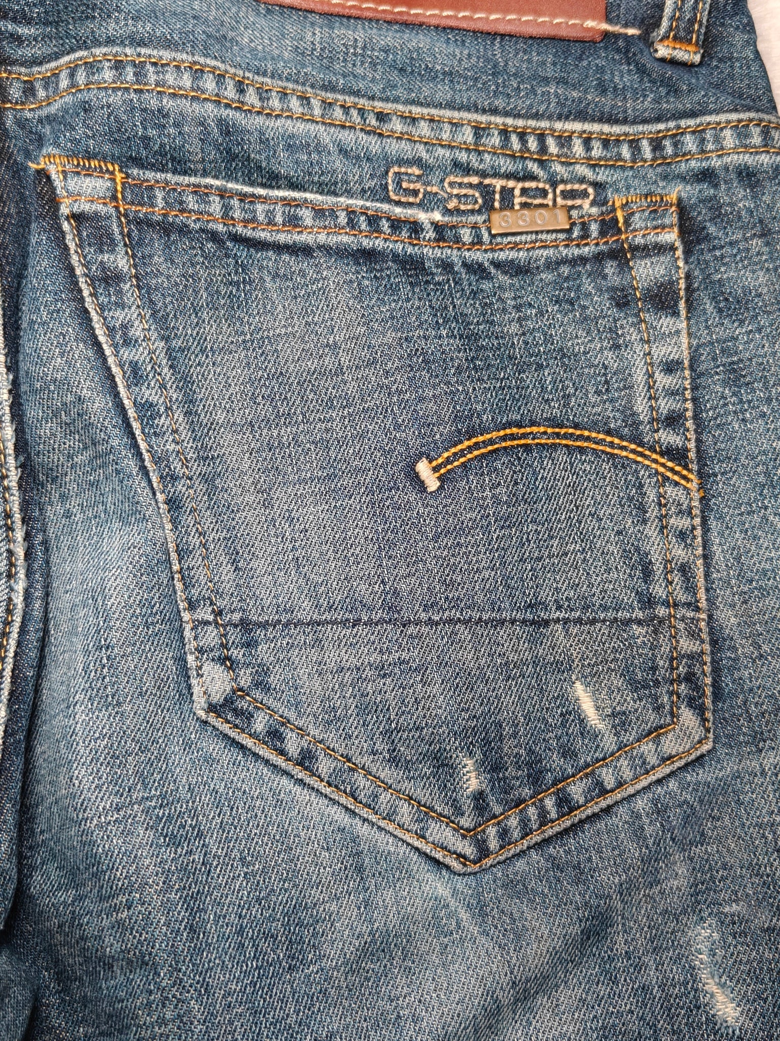 Men Y2K G-Star 3301 Blue Slim Mid Waist W31 L30 Jeans