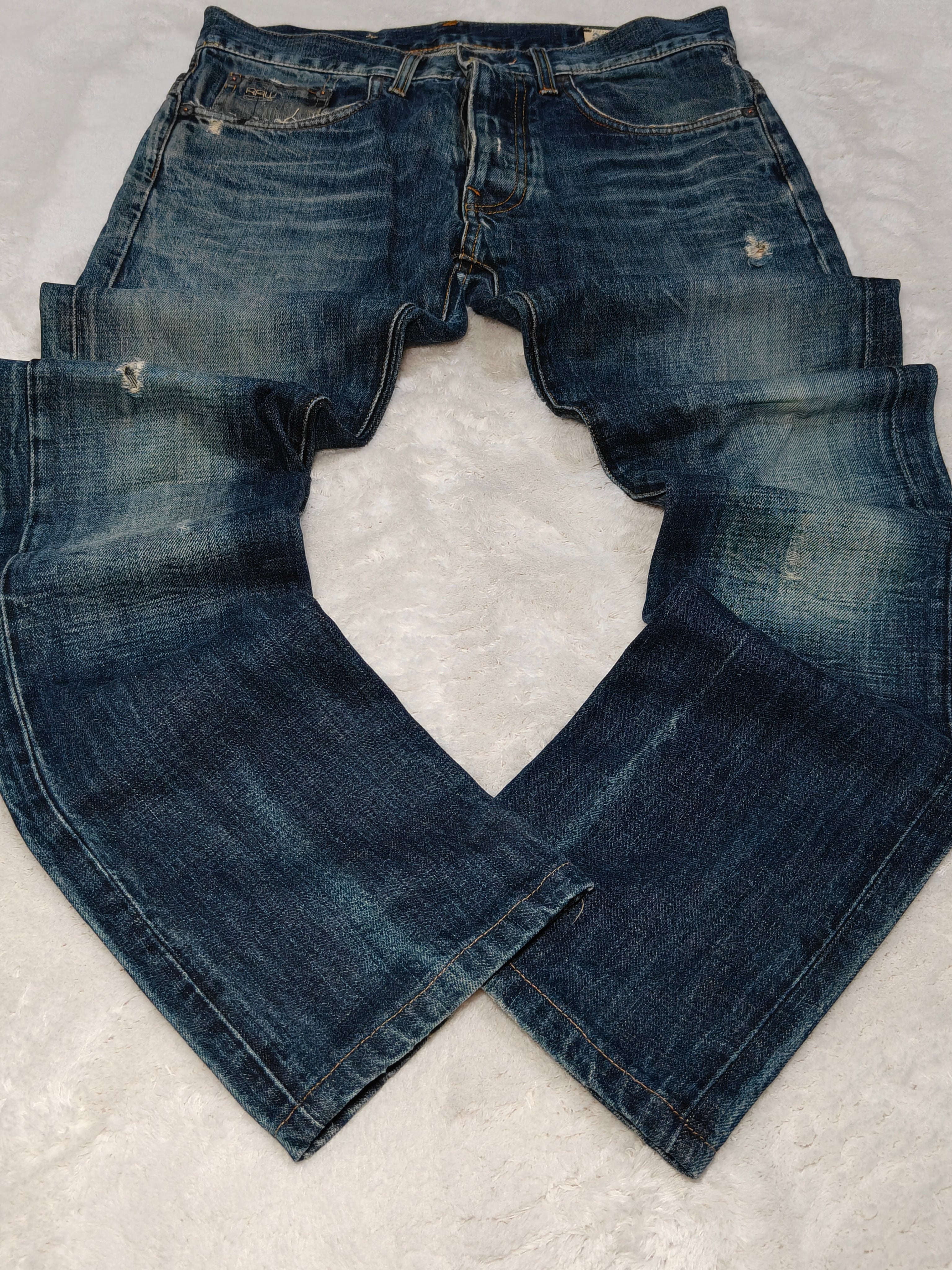 Men Y2K G-Star 3301 Blue Slim Mid Waist W31 L30 Jeans