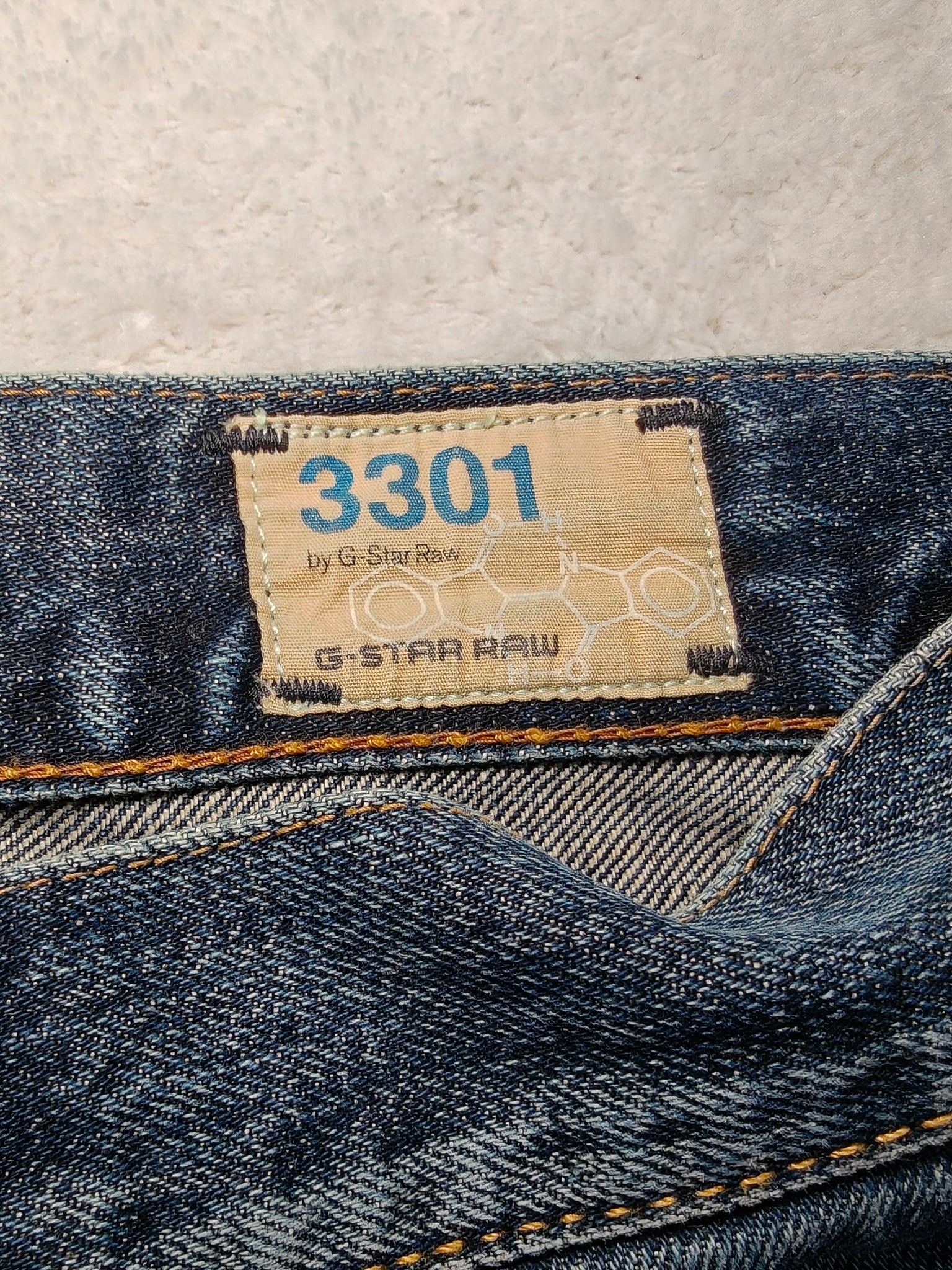 Men Y2K G-Star 3301 Blue Slim Mid Waist W31 L30 Jeans