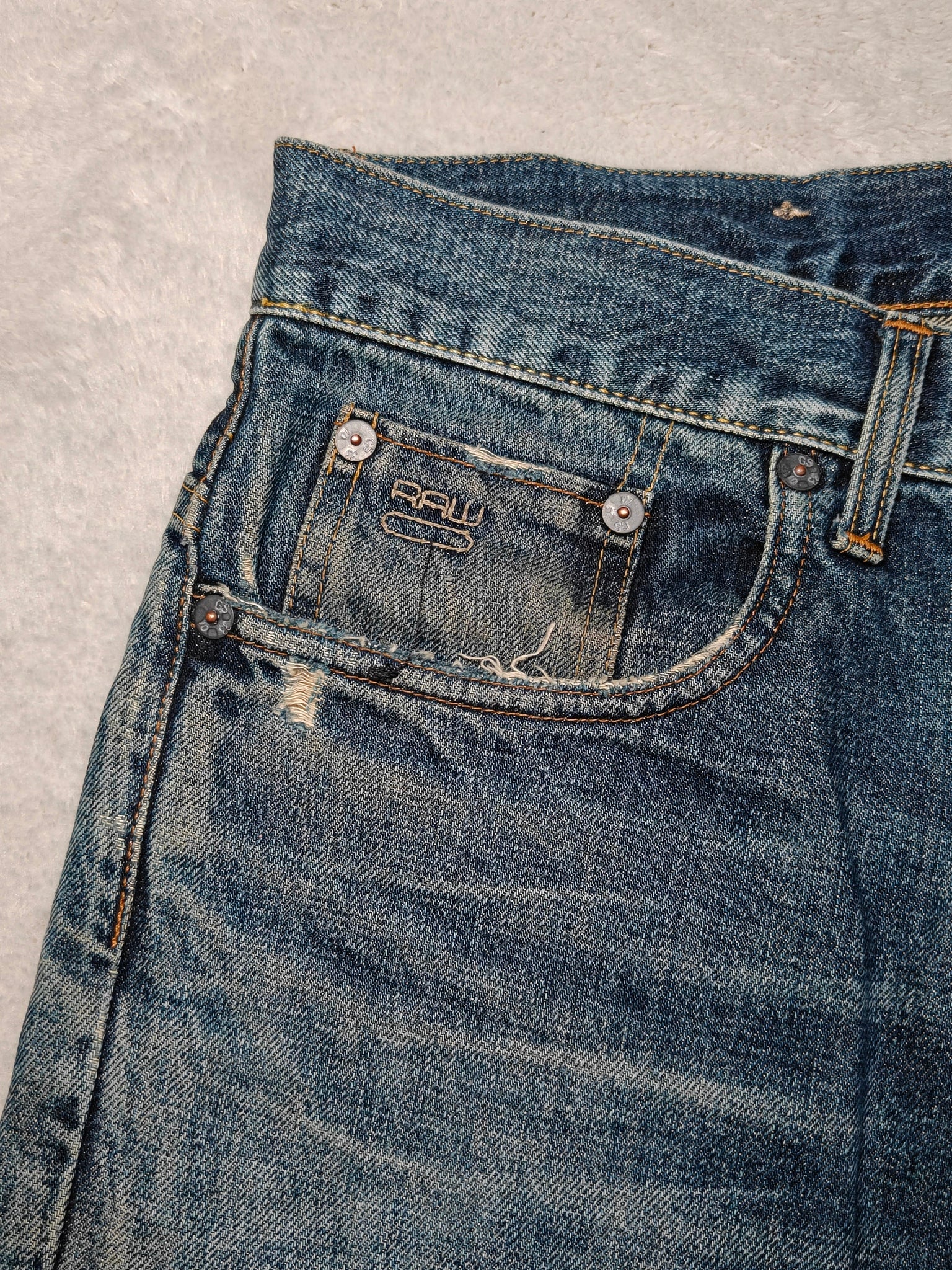 Men Y2K G-Star 3301 Blue Slim Mid Waist W31 L30 Jeans