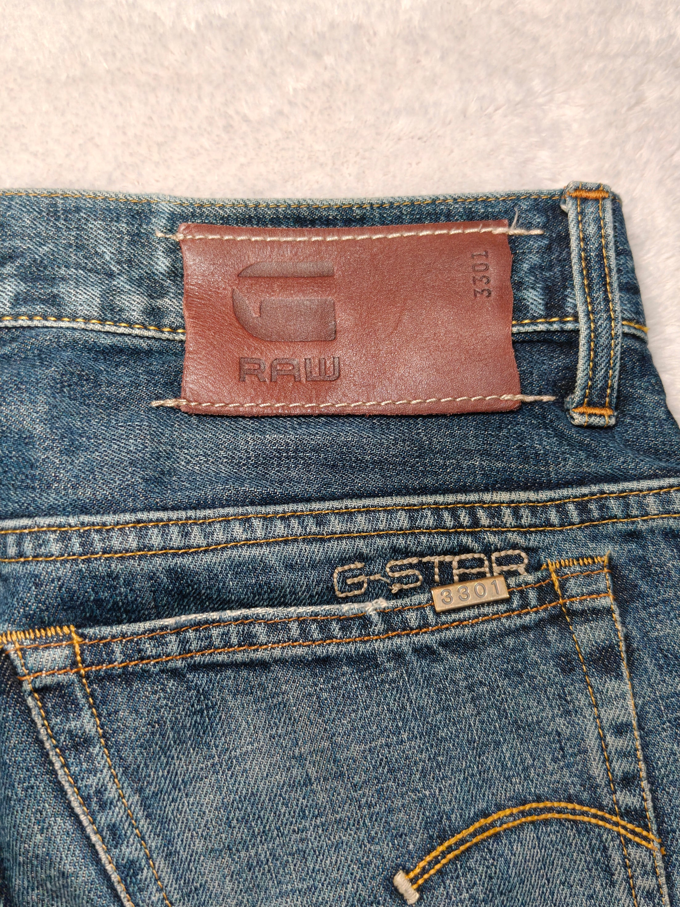 Men Y2K G-Star 3301 Blue Slim Mid Waist W31 L30 Jeans