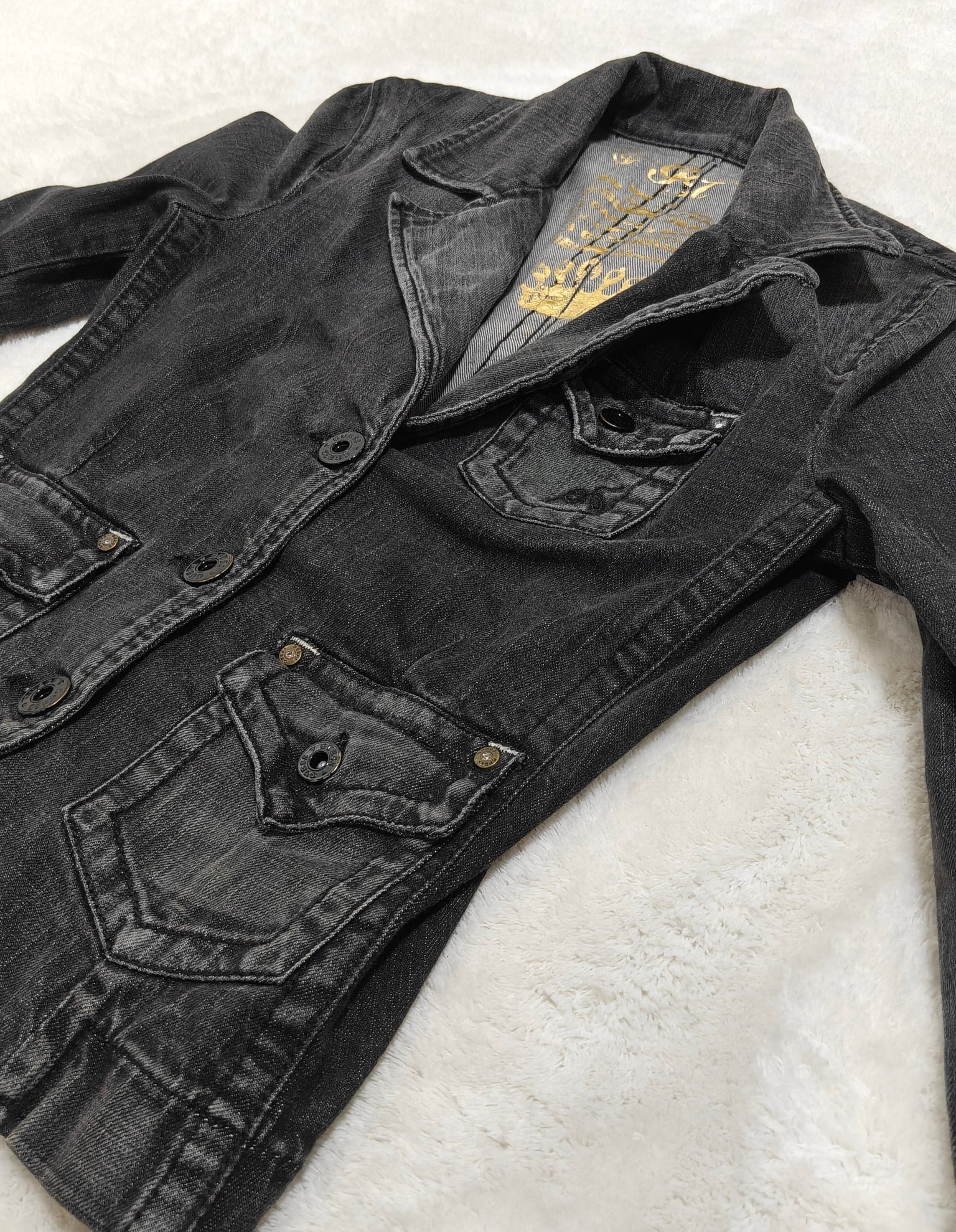 Women Guess Black Faded Slim Fit Denim Jacket (M)