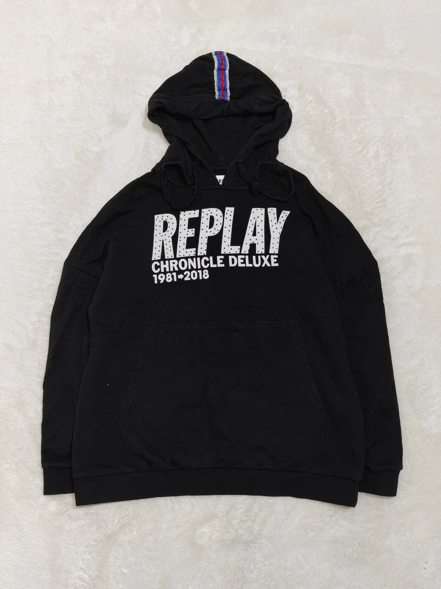 Women Replay Black Relaxed Oversized Hoodie (XS)