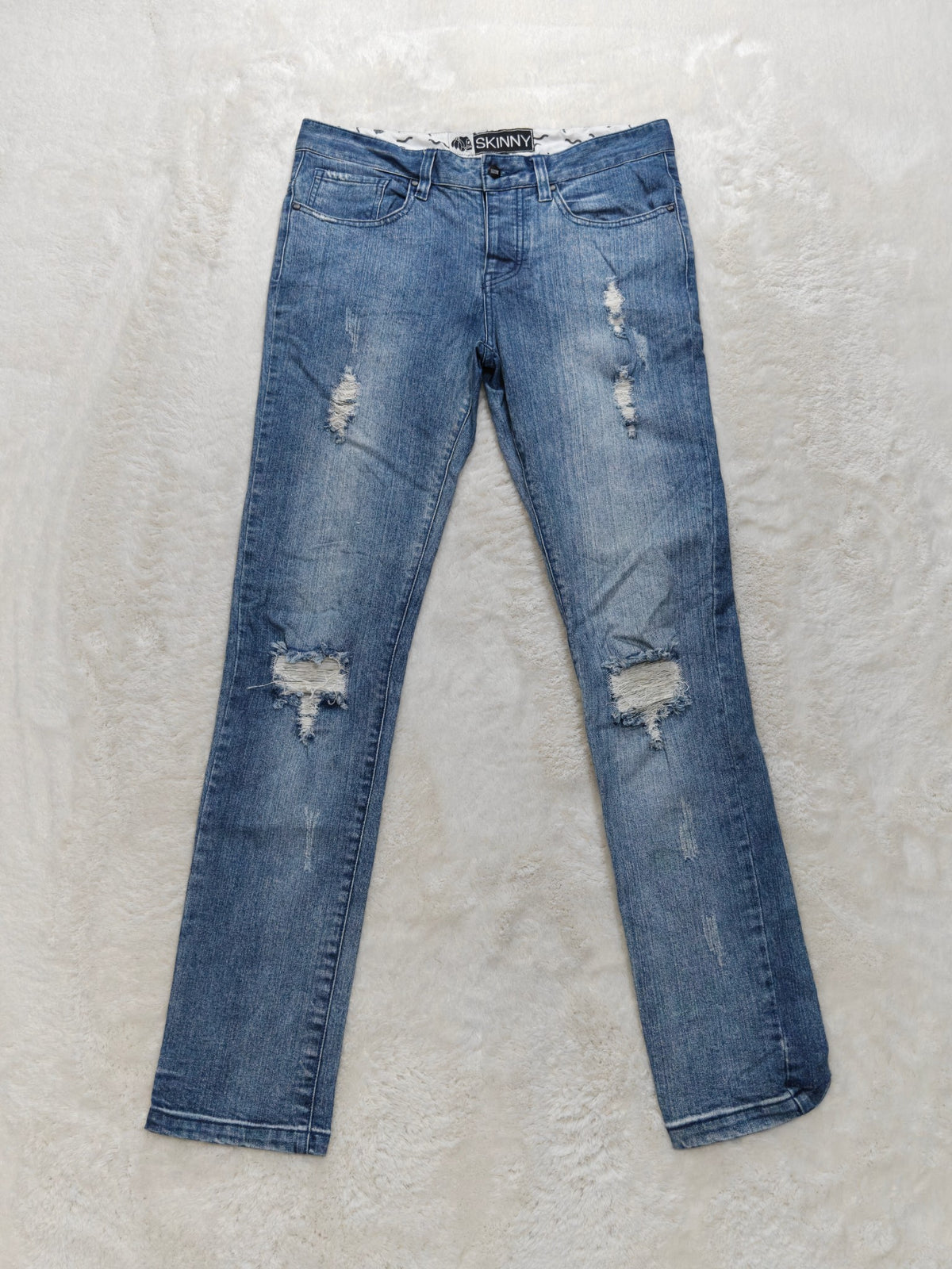 Men Stash House Skinny Distressed Details Blue Skinny W30 L32 Y2K Jeans