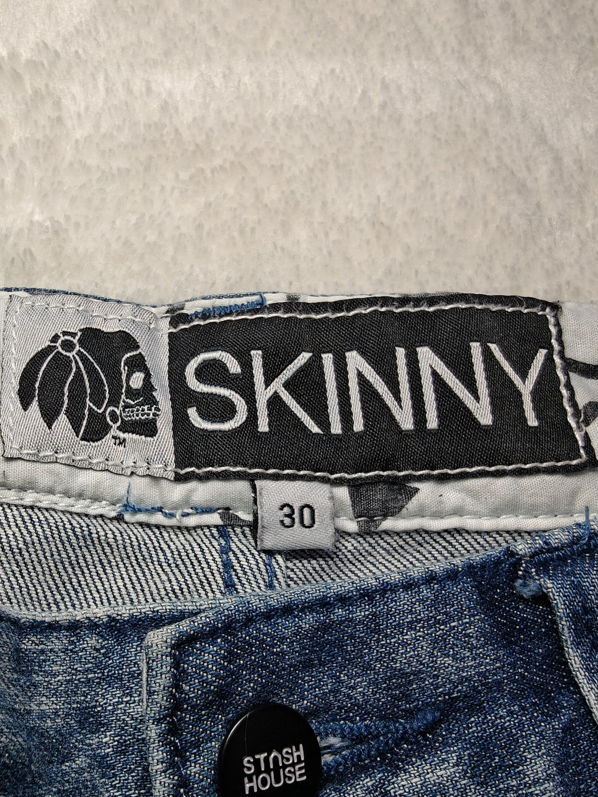 Men Stash House Skinny Distressed Details Blue Skinny W30 L32 Y2K Jeans