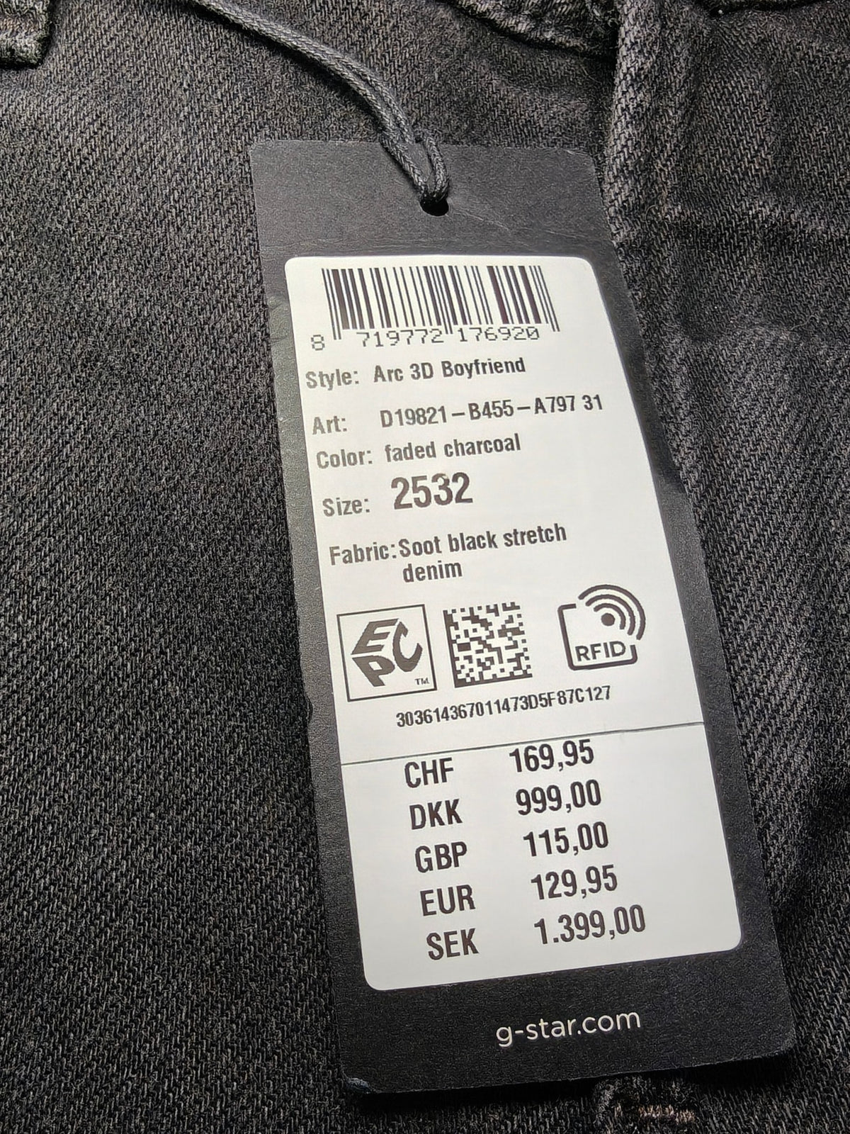 Women G-Star RAW Arc 3D Faded Charcoal Boyfriend W25 L32 (EU 34 / XS) Jeans